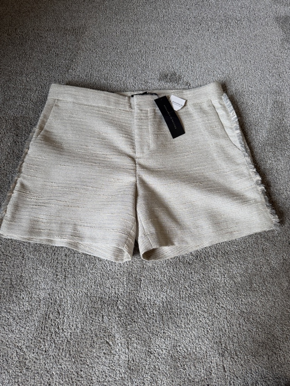Banana Republic Cream Textured Fringe-Side Bermuda Shorts “Ryan”